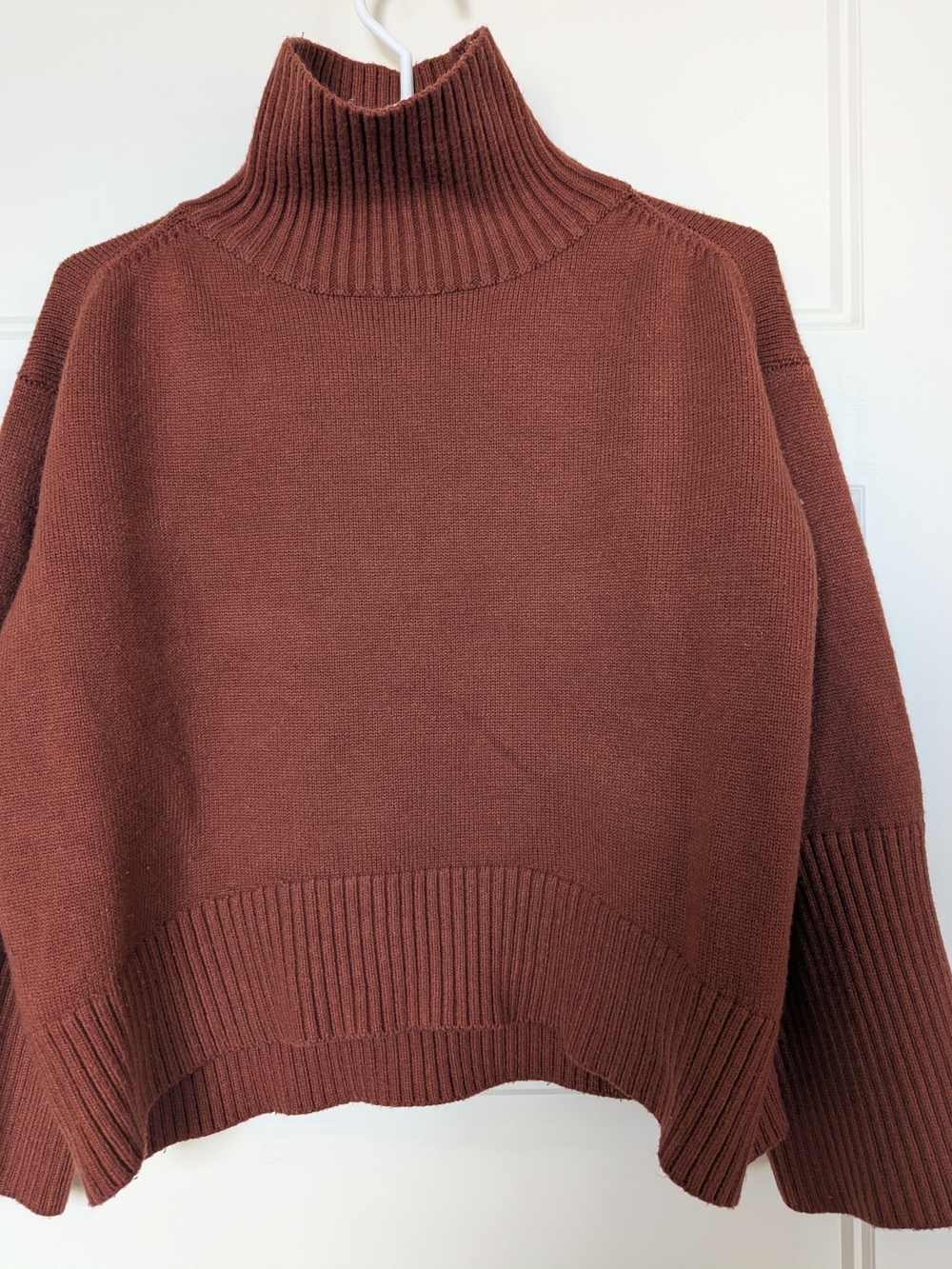 Turtleneck Rib-Hem Sweater in Rust